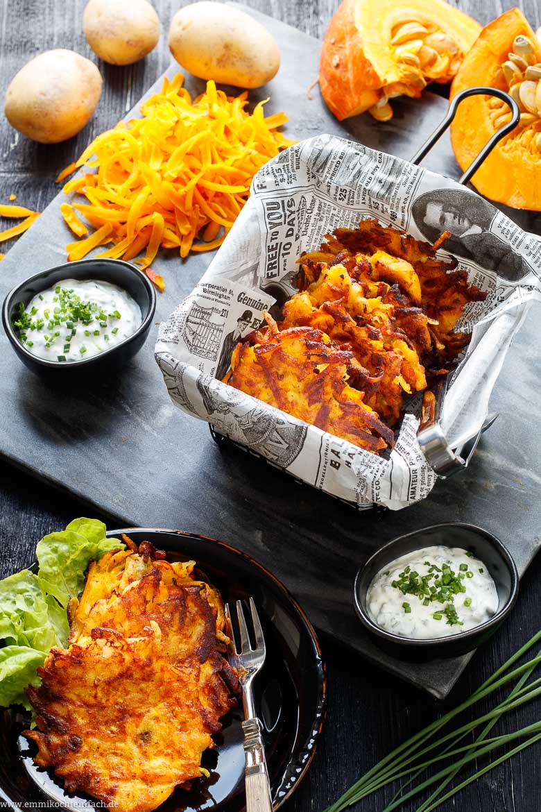 Kürbis potato pancakes with chive-Dip